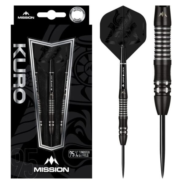 5057270082729_01.jpg Mission Kuro M2 Black Titanium 95% – 23 gram – Steeltip Dartpijlen