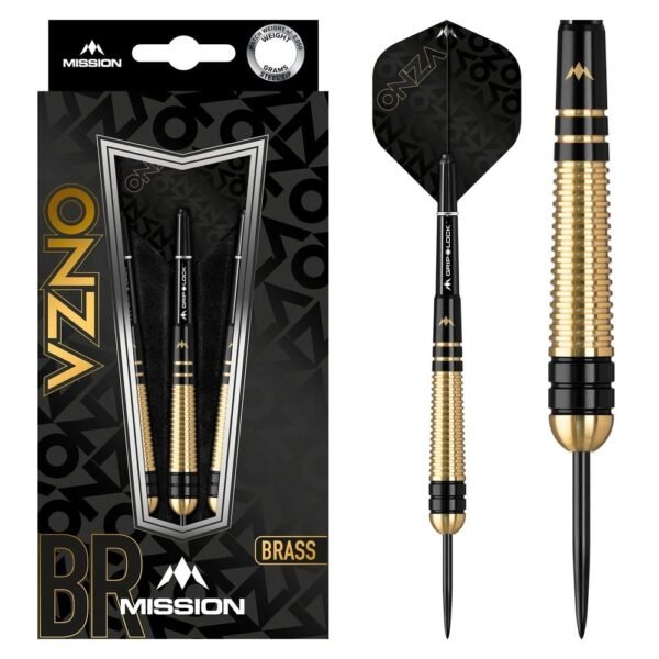 Mission Onza M2 Black & Gold Brass – 22 gram – Steeltip Dartpijlen