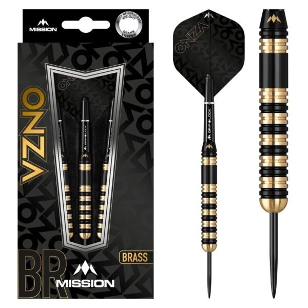 Mission Onza M3 Black & Gold Brass – 23 gram – Steeltip Dartpijlen
