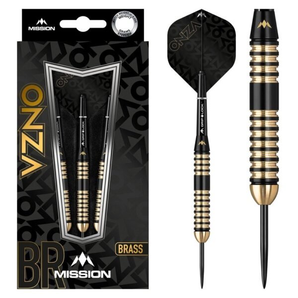 Mission Onza M4 Black & Gold Brass – 24 gram – Steeltip Dartpijlen