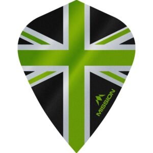 Mission – Alliance – Union Jack – Dart Flights – KITE – 100 Micron – Black with Green