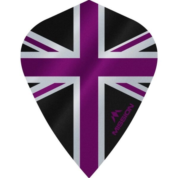 5057270191339_01.jpg Mission – Alliance – Union Jack – Dart Flights – KITE – 100 Micron – Black with Purple