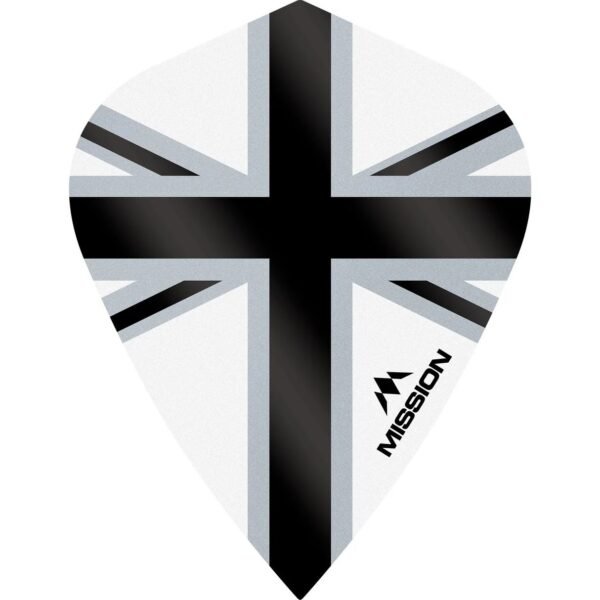 5057270191575_01.jpg Mission – Alliance-X – Union Jack – Dart Flights – KITE – 100 Micron – Black with White