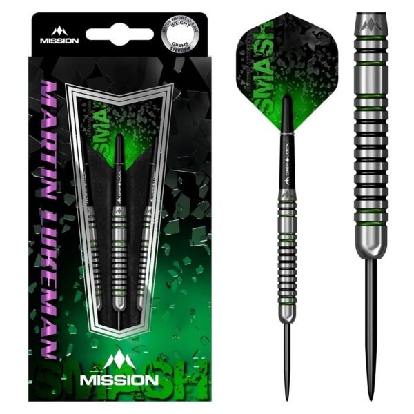 Mission Martin Lukeman Smash Black & Green 90% – 23 gram – Steeltip Dartpijlen